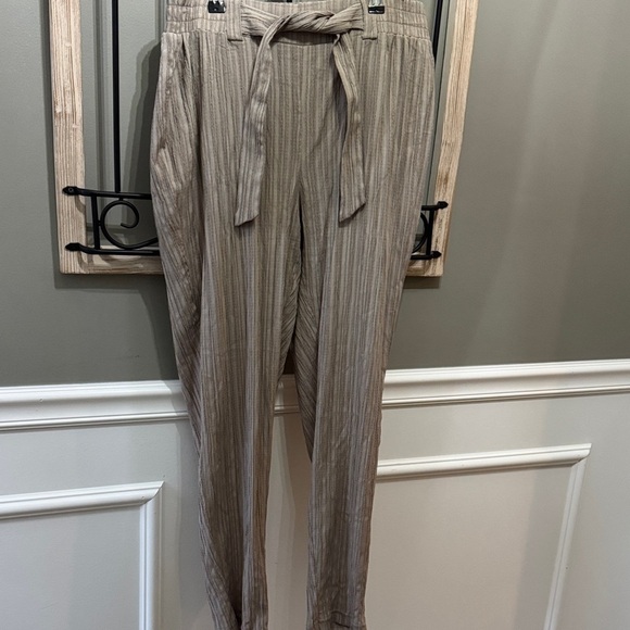 Soho Apparel Pants - Soho Apparel Beige Striped Trousers L
